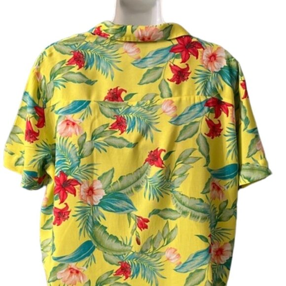 Forever 21 Womens Yellow Floral Short Sleeve Button-Down Hawaiian Shirt Large - Picture 9 of 12